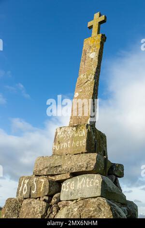 Maggie Wall Witch Monument, Maggie Wall  was burned here in 1657 as a witch. Stock Photo