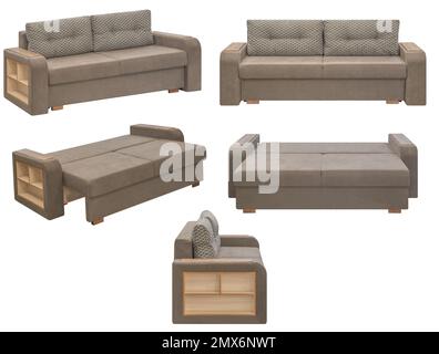Folding sofa. Isolated from the background. In different angles. Interior element Stock Photo