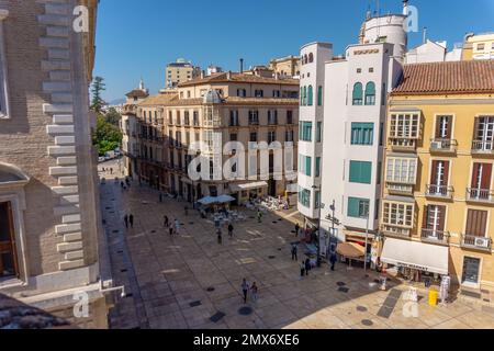 Malaga,Spain 04.04.2019: Decorated exteriours residental buildings in Malaga city, Andalusia, Spain with palm trees , Stock Photo