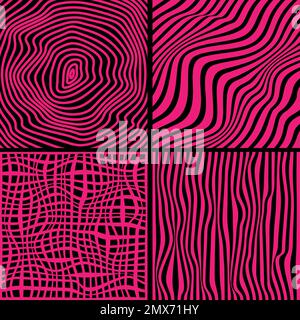 Set distortion lines background. Distort stripes, abstract modern pattern. Op art illusion waves Stock Vector