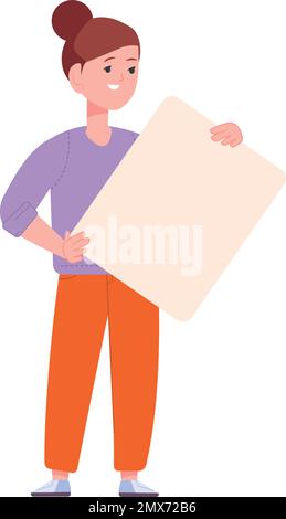 Student girl holding empty board cartoon sticker illustration Stock ...