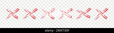 Red X sign doodle of hand draw style. Graffiti mark,typography paint brush. Isolated vector illustration Stock Vector