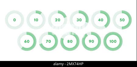 Set of green circular progress bar. Timer icon with ten percent interval. Download display. Vector illustration Stock Vector