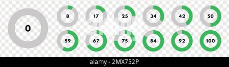 Set of green circular progress bar. Download display. Vector illustration Stock Vector