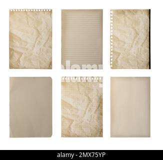 Set of different old notebook papers on white background Stock Photo