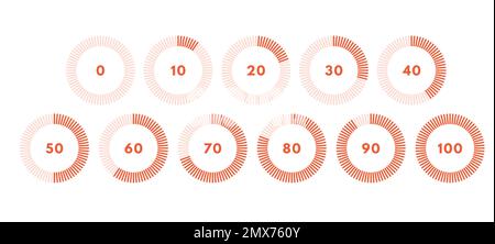Set of circular progress bar. Timer icon with ten percent interval. Download display. Vector illustration Stock Vector