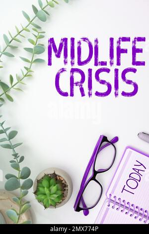 Sign displaying Midlife Crisis. Conceptual photo Software development technique Decomposing an application Stock Photo