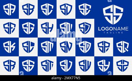 Set of shield S letter logo design vector. Simple security S logo template set. Stock Vector