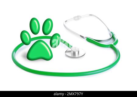 Stethoscope and animal paw on white background Stock Photo