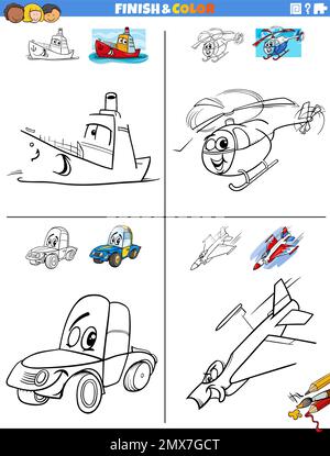 Cartoon Illustration of Transport Vehicle Characters Group Coloring ...