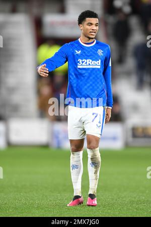 Edinburgh, Scotland, 1st February 2023.   Malik Tillman of Rangers during the cinch Premiership match at Tynecastle Park, Edinburgh. Picture credit should read: Neil Hanna / Sportimage Stock Photo