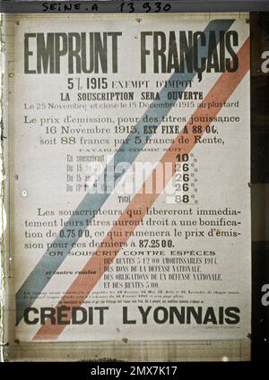 Paris, France displays Crédit Lyonnais for the first borrowing of national defense in 1915 , Stock Photo