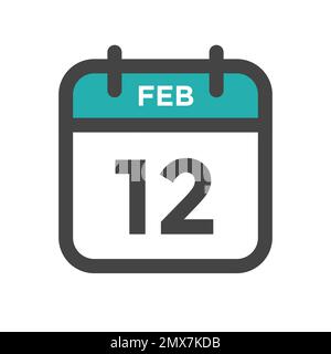 February 12 Calendar Day or Calender Date for Deadline and Appointment Stock Vector