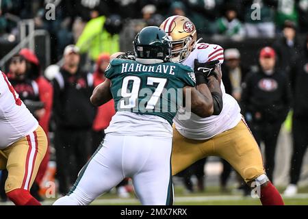 Philadelphia, Pennsylvania, USA. 21st Nov, 2021. New Orleans Saints  quarterback Trevor Siemian (15) throws the ball while under pressure by  Philadelphia Eagles defensive tackle Javon Hargrave (97) during the NFL game  between