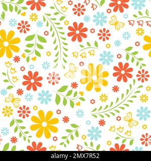 Simple colorful flowers. Bright seamless pattern Stock Vector