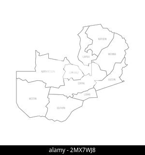 Zambia political map of administrative divisions Stock Vector