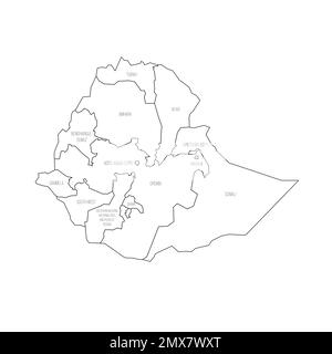 Ethiopia political map of administrative divisions Stock Vector