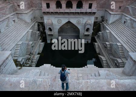 Toorji's Step Well, Toorji ki Jhalara, built in 1740s.Hand carved step well built to provide water to the local people, Jodhpur, Rajasthan, India. Stock Photo