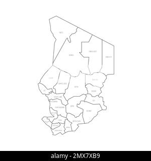 Chad political map of administrative divisions Stock Vector