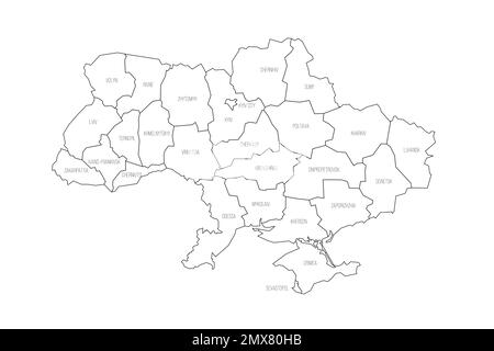 Ukraine political map of administrative divisions Stock Vector