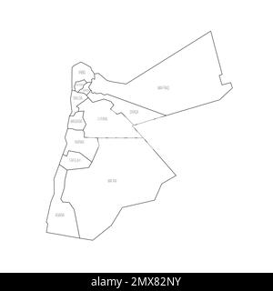 Jordan political map of administrative divisions Stock Vector