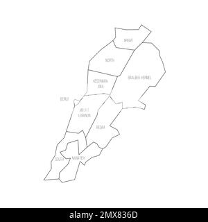 Lebanon political map of administrative divisions Stock Vector