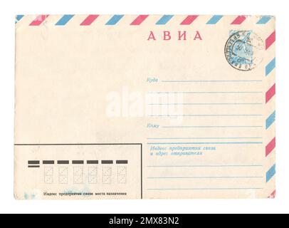 Old air mail envelope on white Stock Photo