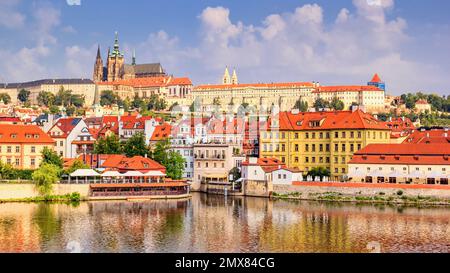 City summer landscape - view of the Hradcany historical district of Prague and castle complex Prague Castle, Czech Republic Stock Photo