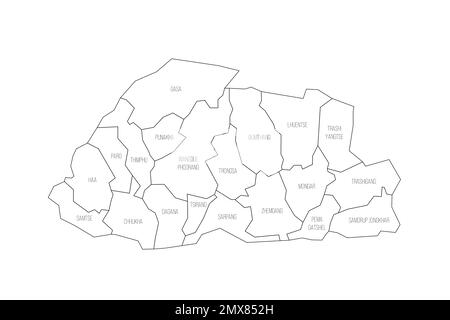 Bhutan political map of administrative divisions Stock Vector