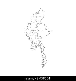 Myanmar political map of administrative divisions Stock Vector