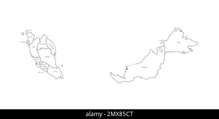 Malaysia political map of administrative divisions Stock Vector