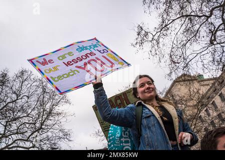 Teachers and civil servants join mass strike on 'Walkout Wednesday', London, UK. 01/02/2023 Stock Photo