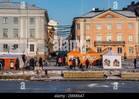Helsinki Market Square on a sunny January afternoon in Helsinki, Finland Stock Photo