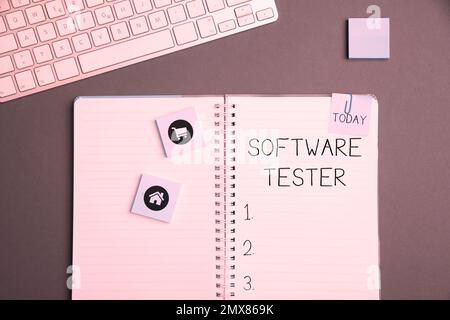 Conceptual caption Software Tester. Word Written on implemented to protect software against malicious attack Stock Photo