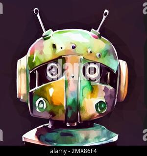 Watercolor tin robot head. The illustration vector is in Low Poly Style. Stock Vector