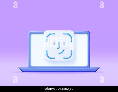 3D Face Recognition Icon on Laptop Stock Vector