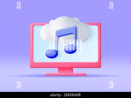 3D Music Cloud Note in Computer. Stock Vector