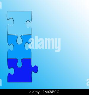 Three jigsaw puzzle pieces put together against a blue background Stock Photo