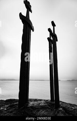 swords in rock monument in hafrsfjord stavanger norway Stock Photo