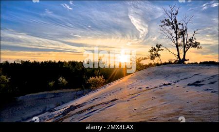 Sunset on the dunes in Sandbanks Provincial Park, Ontario, Canada. Stock Photo