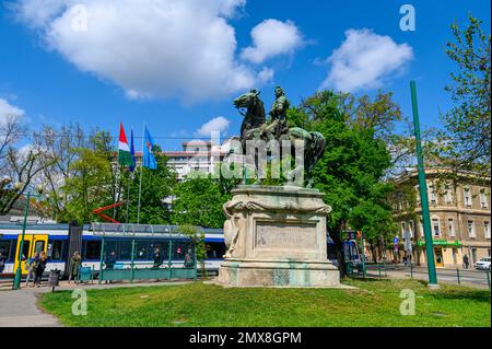 Szeged, Hungary. Equestrian statue of Ferenc Rakoczi on Lajos Kossuth square Stock Photo