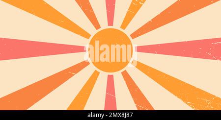 Groovy 70s retro sunburst poster .  Vintage sunburst background. Psychedelic aesthetic style. Stock Vector