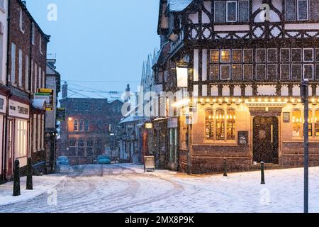 Sheepmarket in the snow - Leek Stock Photo