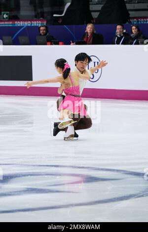 Turin, Italy. 10th Dec, 2022. Haruna Murakami and Sumitada Moriguchi (JPN) perform during the Junior Pairs - Free Skating of the ISU Grand Prix of Figure Skating Final Turin at Palavela (Photo by Davide Di Lalla/SOPA Images/Sipa USA) Credit: Sipa USA/Alamy Live News Stock Photo