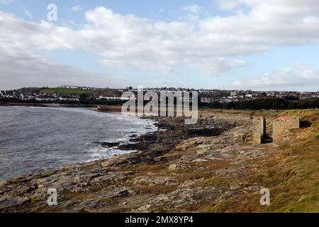 View from Little Island looking towards Watch House Bay and Cold Knap Point. January 2023. Winter. Stock Photo