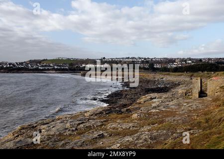 View from Little Island looking towards Watch House Bay and Cold Knap Point. January 2023. Winter. Stock Photo