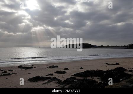 View from Little Island beach looking towards Watch House Bay and Cold Knap Point. Barry Island. January 2023. Winter. Stock Photo