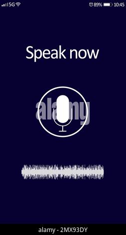 Smartphone display with activated voice search app Stock Photo