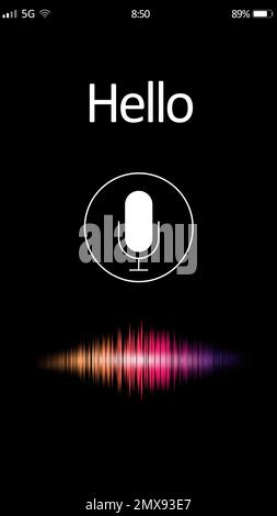 Smartphone display with activated voice search app Stock Photo