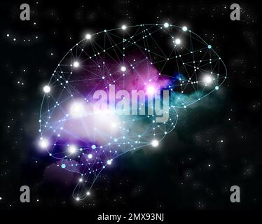 Illustration of human brain and space on background Stock Photo